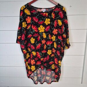 Lularoe Irma Womens Floral Print Tunic L Black Red Yellow Loose Fit Soft Stretch